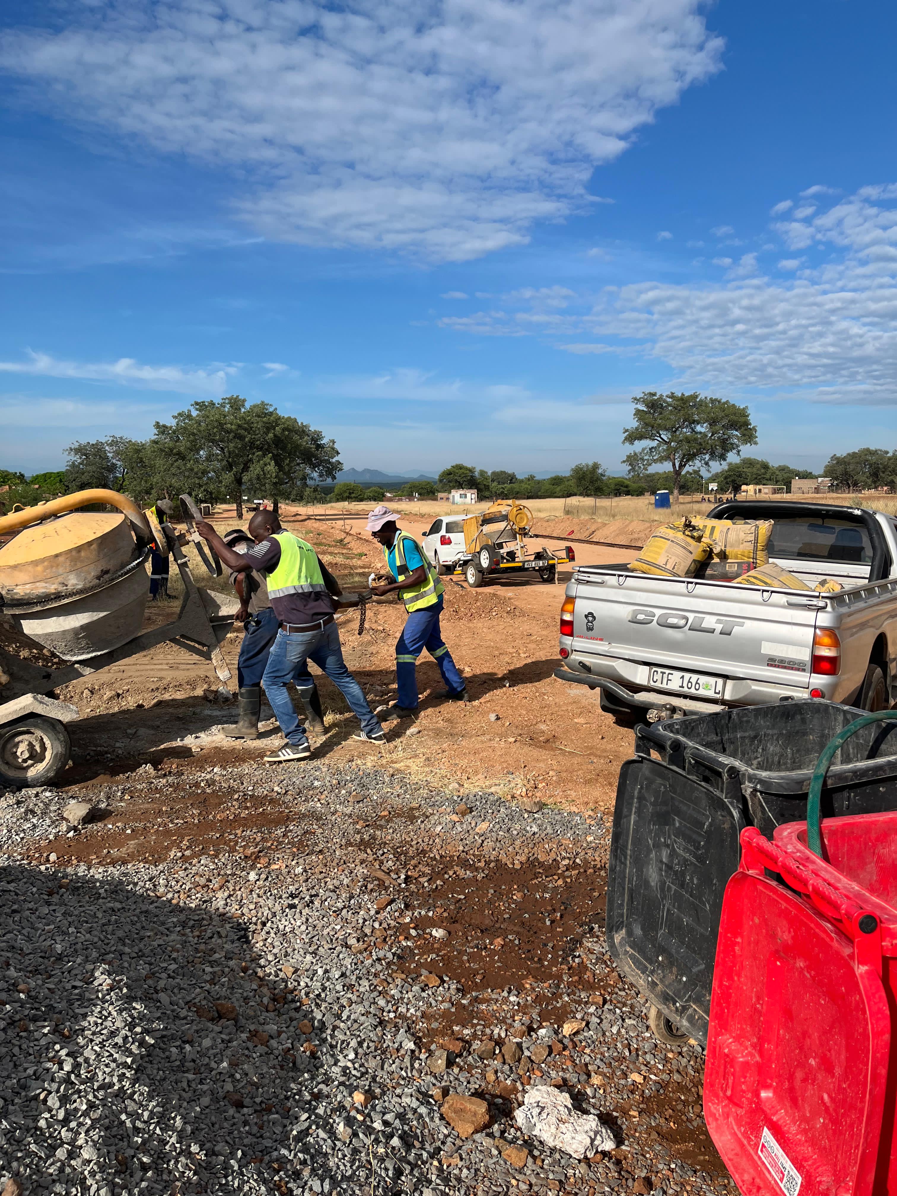 Site equipment and materials staged for work
